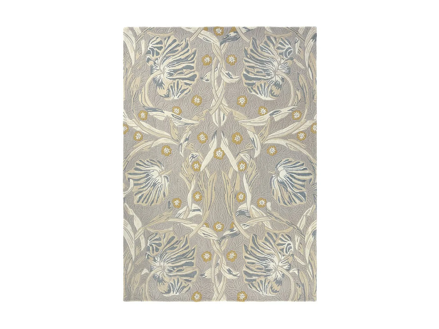 tapis salon 200x280 fait à la main en laine gris clair rectangle motif floral