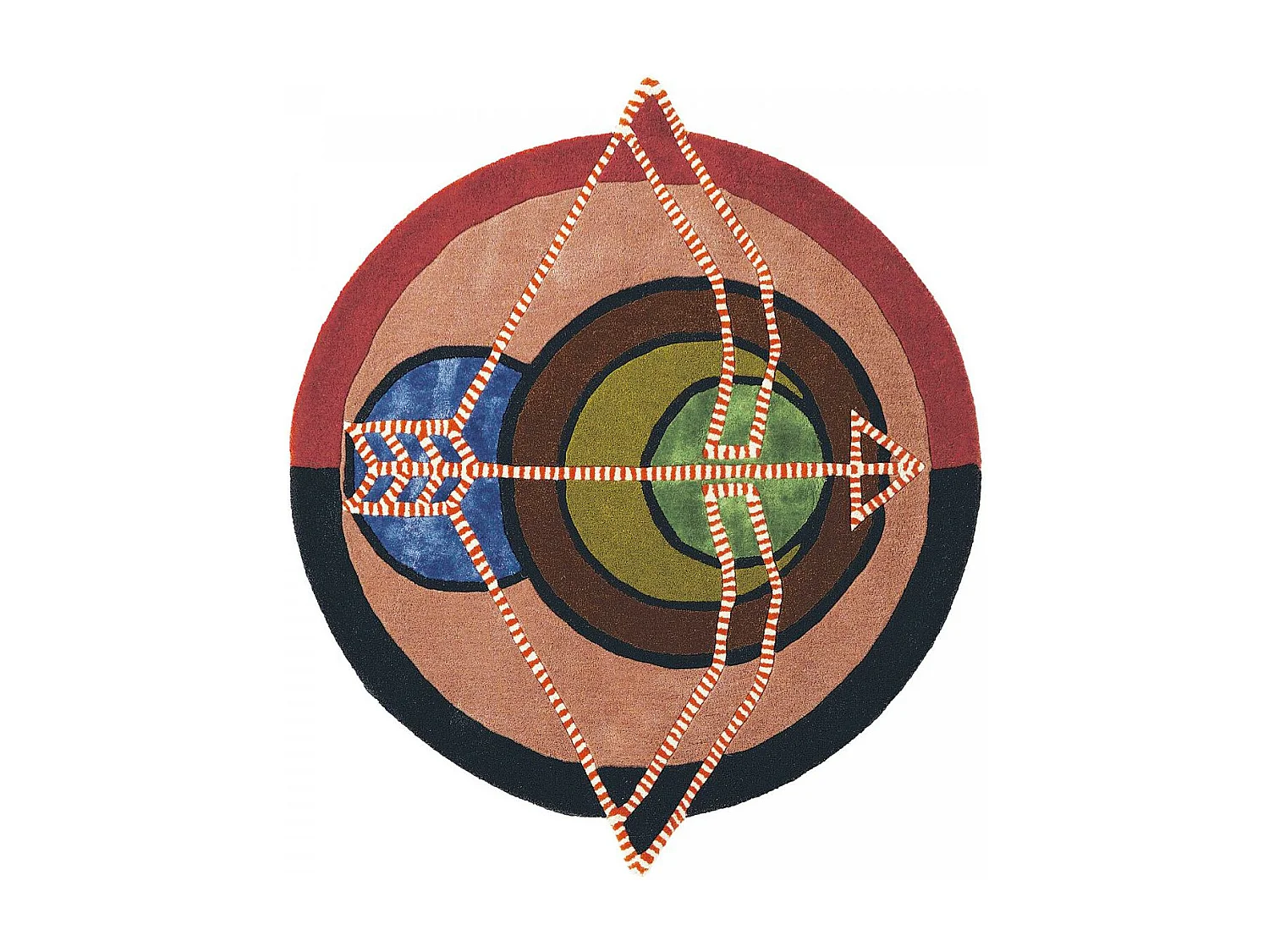 tapis entrée 100x100 fait à la main en laine multicolore motif fresque