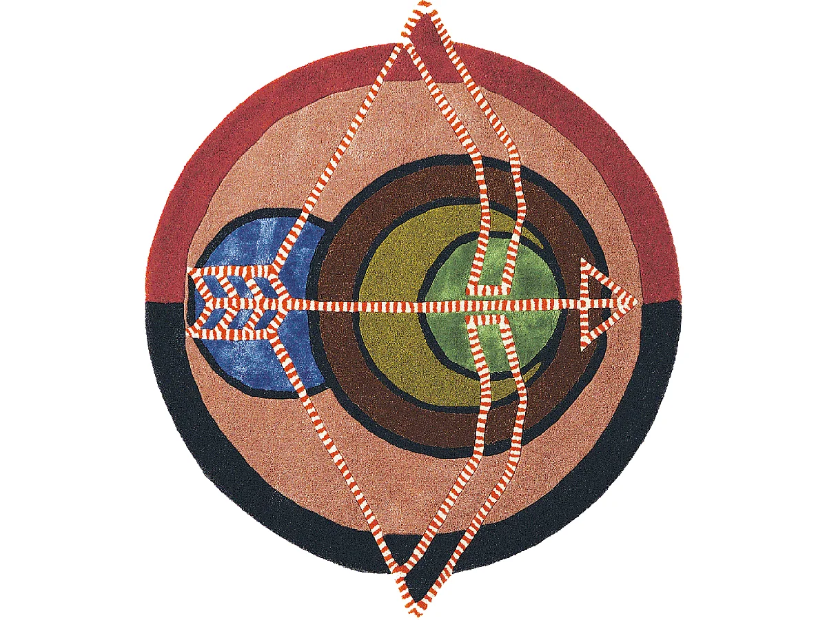 tapis entrée 100x100 fait à la main en laine multicolore motif fresque