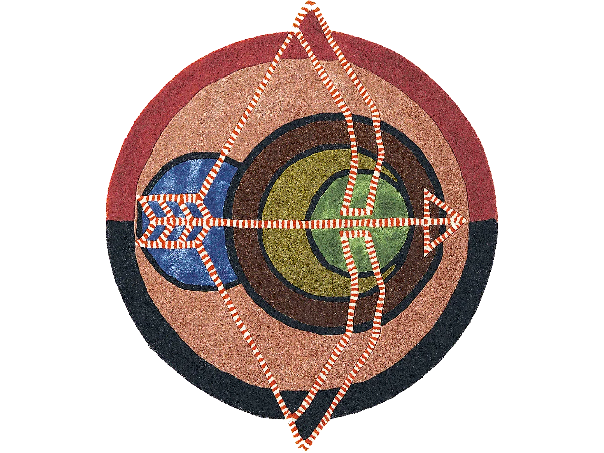 tapis entrée 100x100 fait à la main en laine multicolore motif fresque