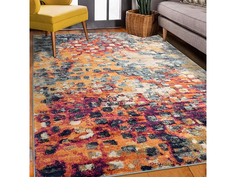 Tapis Vintage Oriental 160x220 cm - LYN3 DESI - Couleur : multicolore bleu orange rose