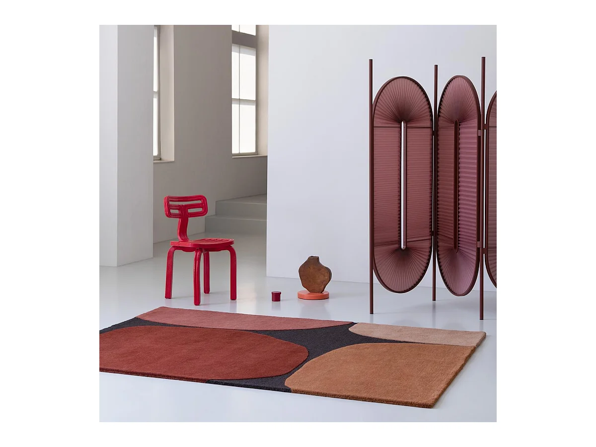 tapis salle de jeux 160x230 fait main en laine bordeaux et rouge