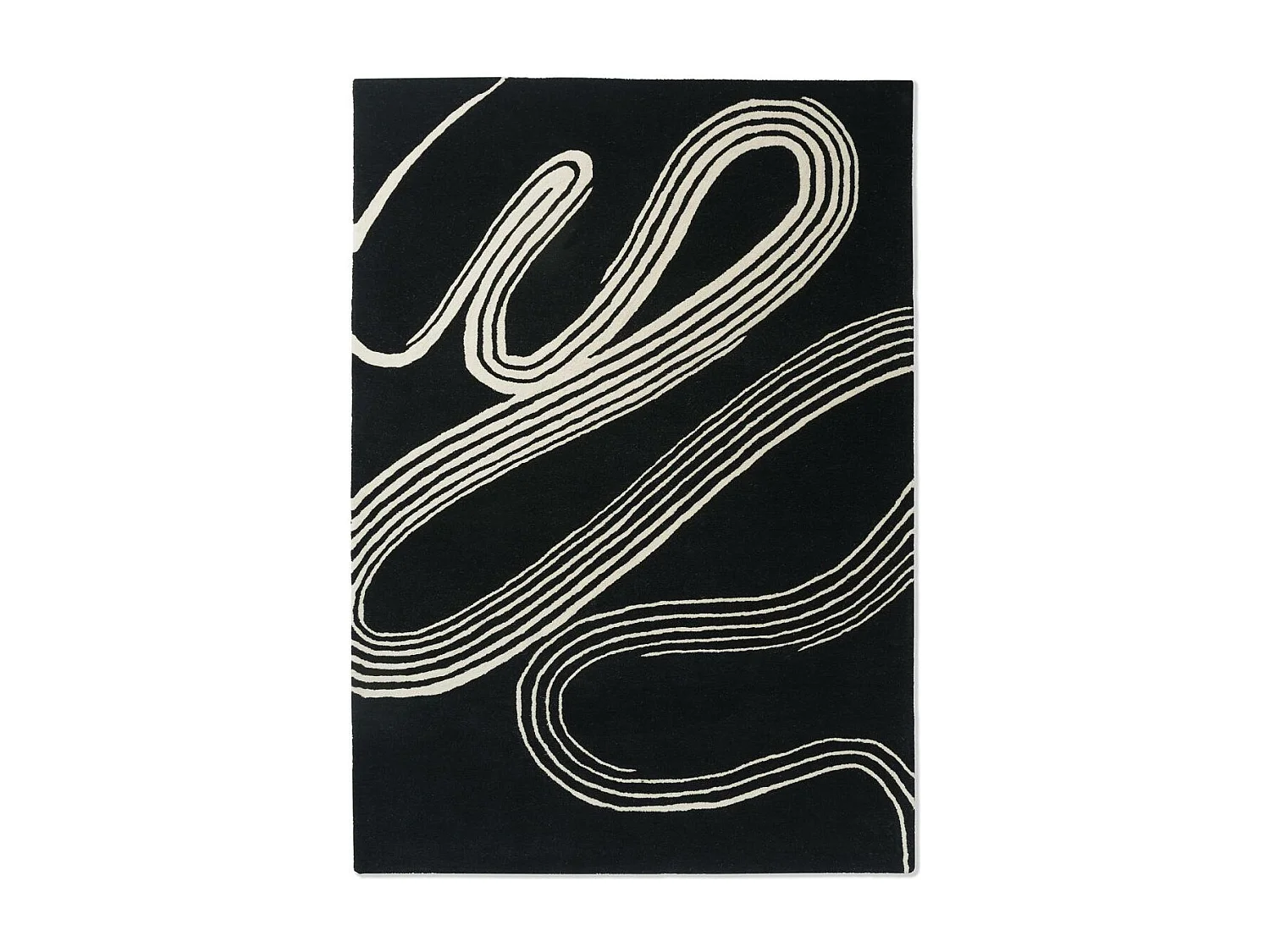 tapis bibliothèque 200x280 fait main en laine noir et blanc motif géométrique