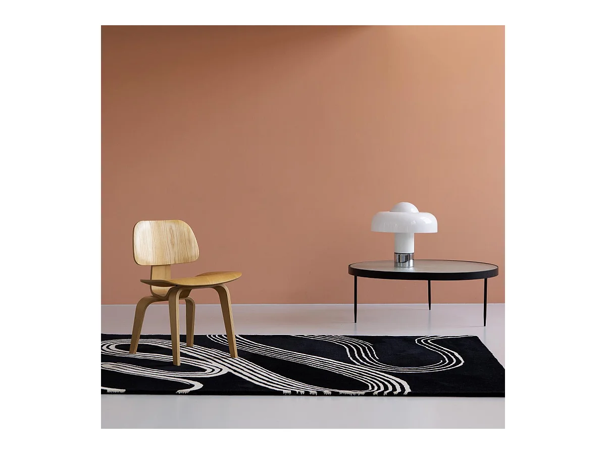 tapis bibliothèque 200x280 fait main en laine noir et blanc motif géométrique