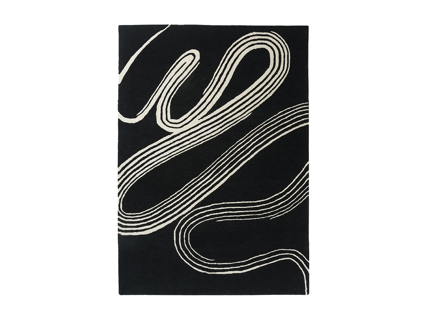 Tappeto libreria 200x280 fatto a mano con motivo geometrico in lana bianca e nera