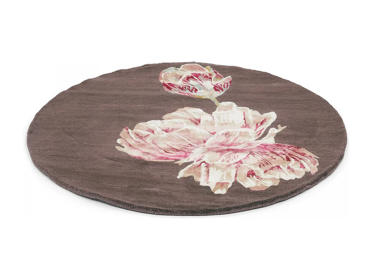 Tapis rond Ø150cm fait à la main en laine motif floral pour chambre TRANKI R