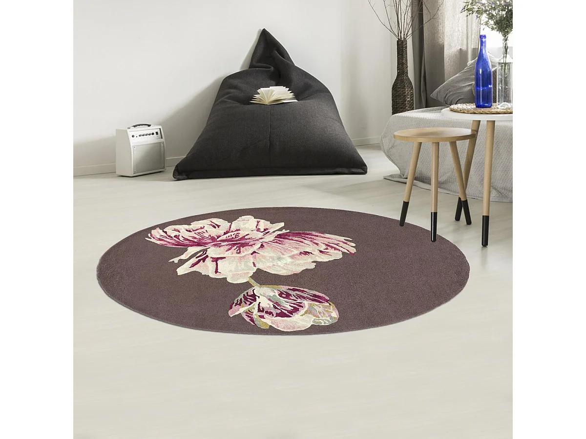Tappeto rotondo Ø150cm fatto a mano in lana fantasia floreale per camera da letto TRANKI R
