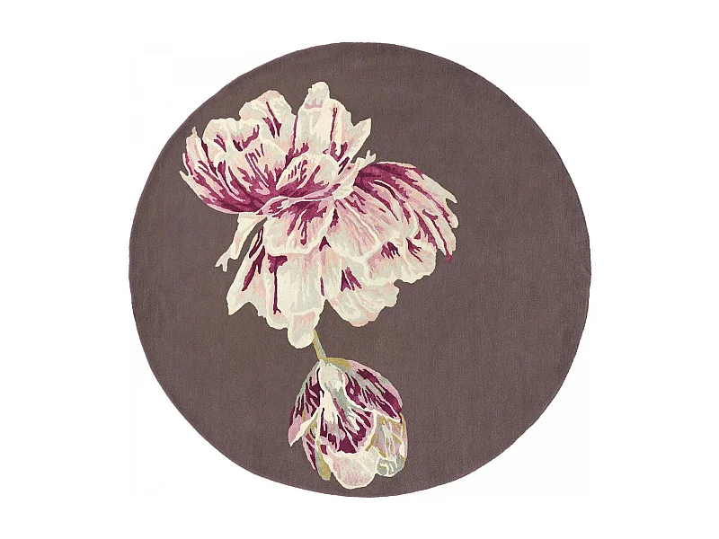 Tapis rond Ø150cm fait à la main en laine motif floral pour chambre TRANKI R