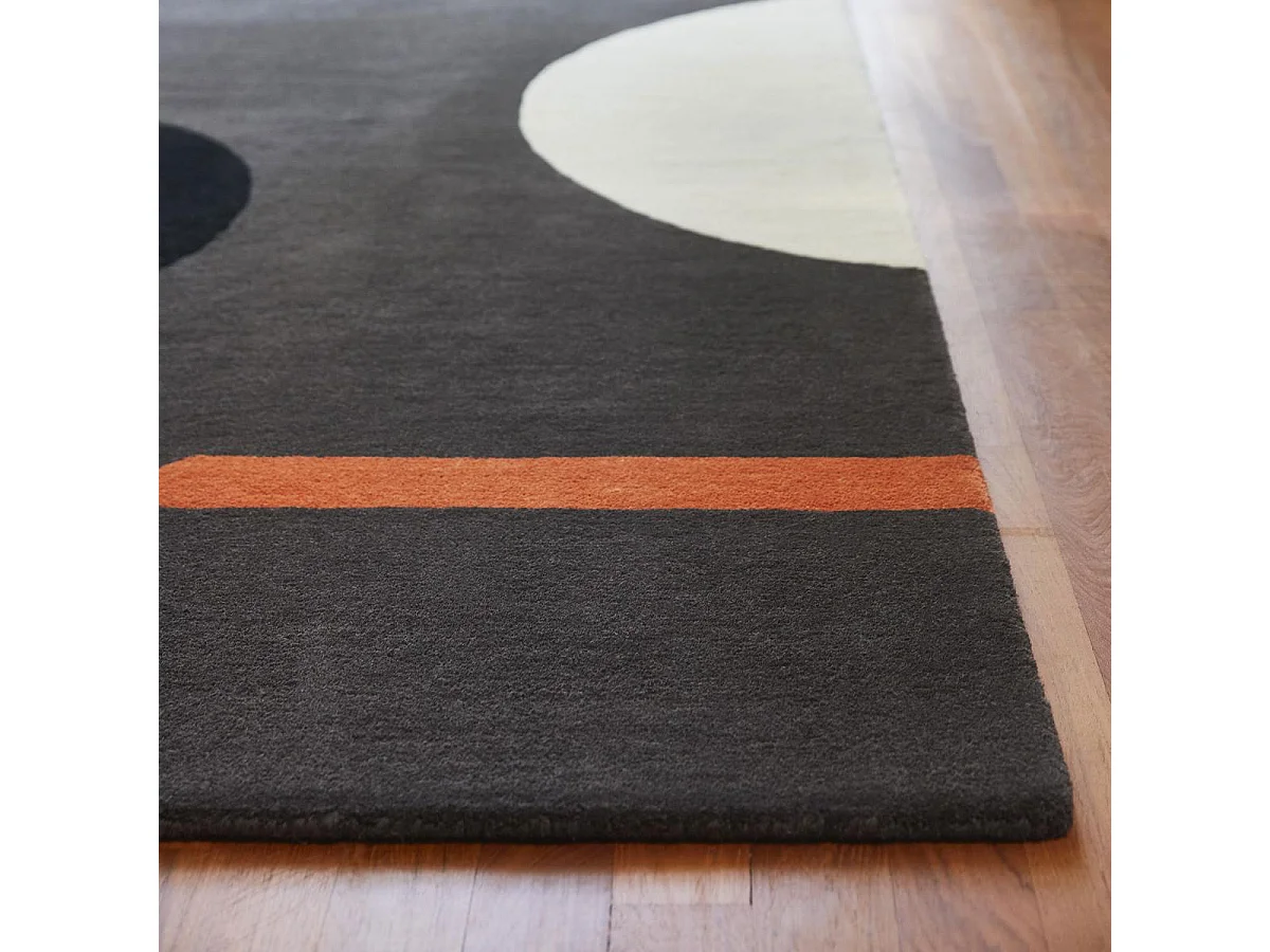 tapis salon 200x280 fait à la main en laine noir et gris motif seventies