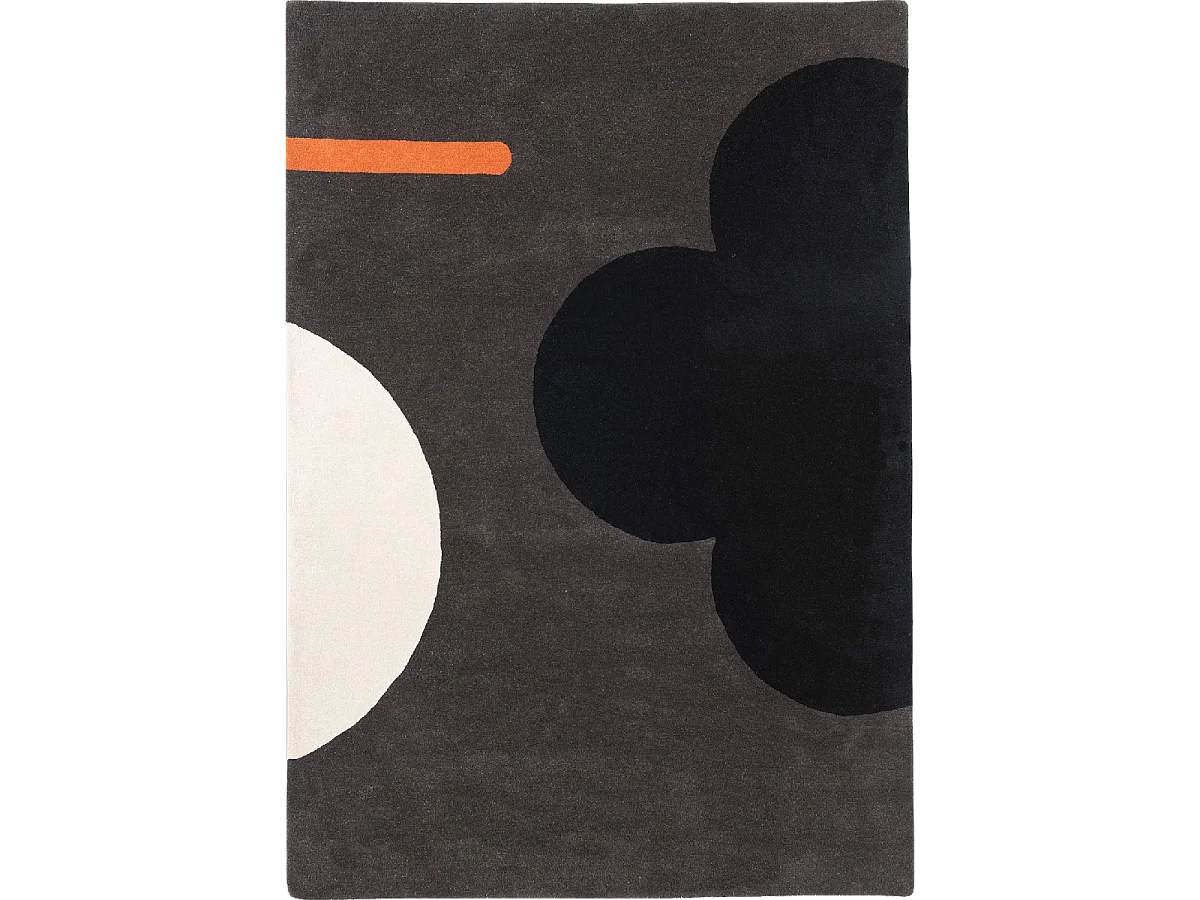 tapis salon 200x280 fait à la main en laine noir et gris motif seventies