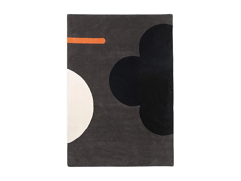 tapis salon 200x280 fait à la main en laine noir et gris motif seventies