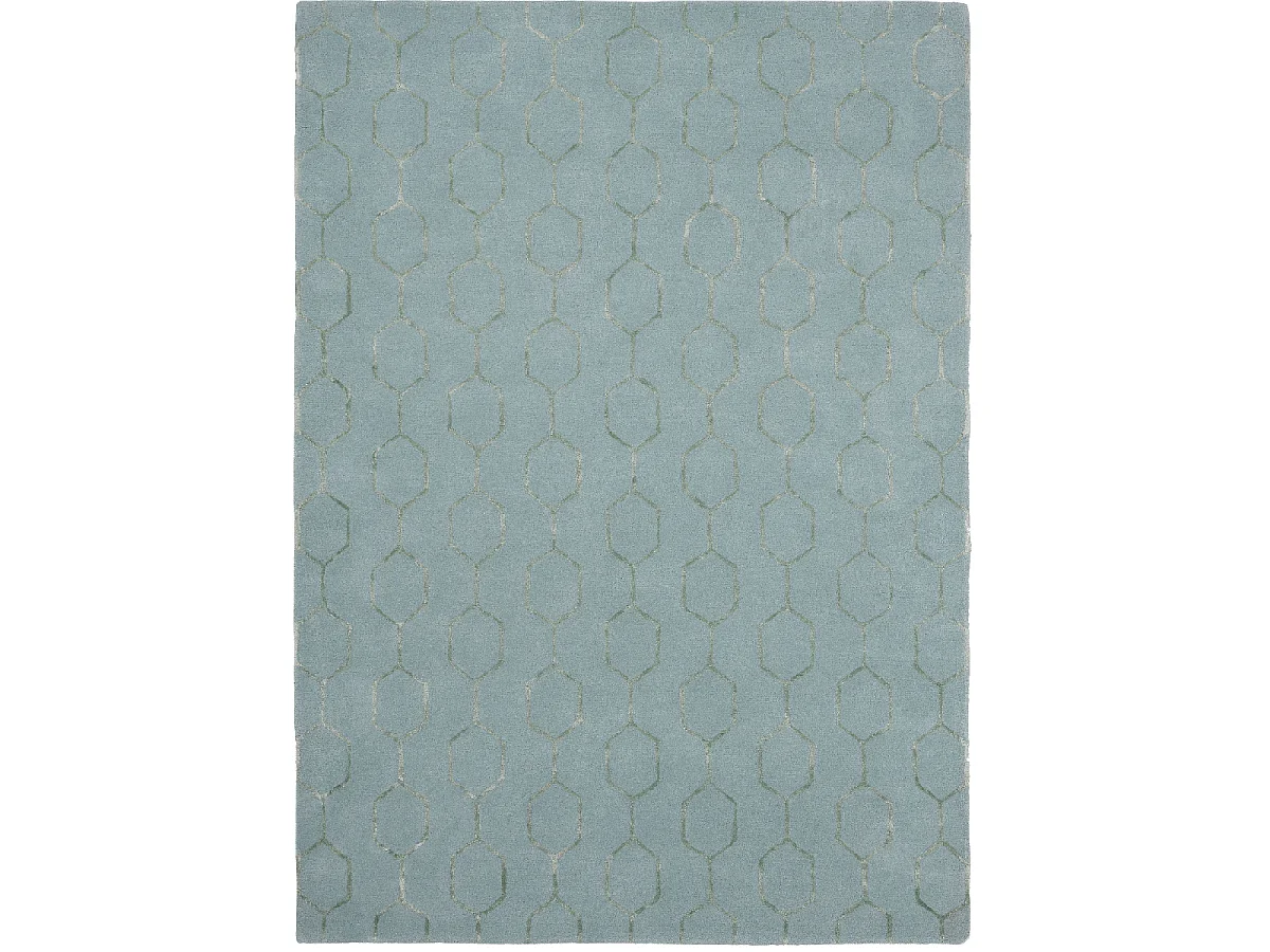 tapis salon 170x240 fait à la main en laine bleu et vert rectangle motif faux uni