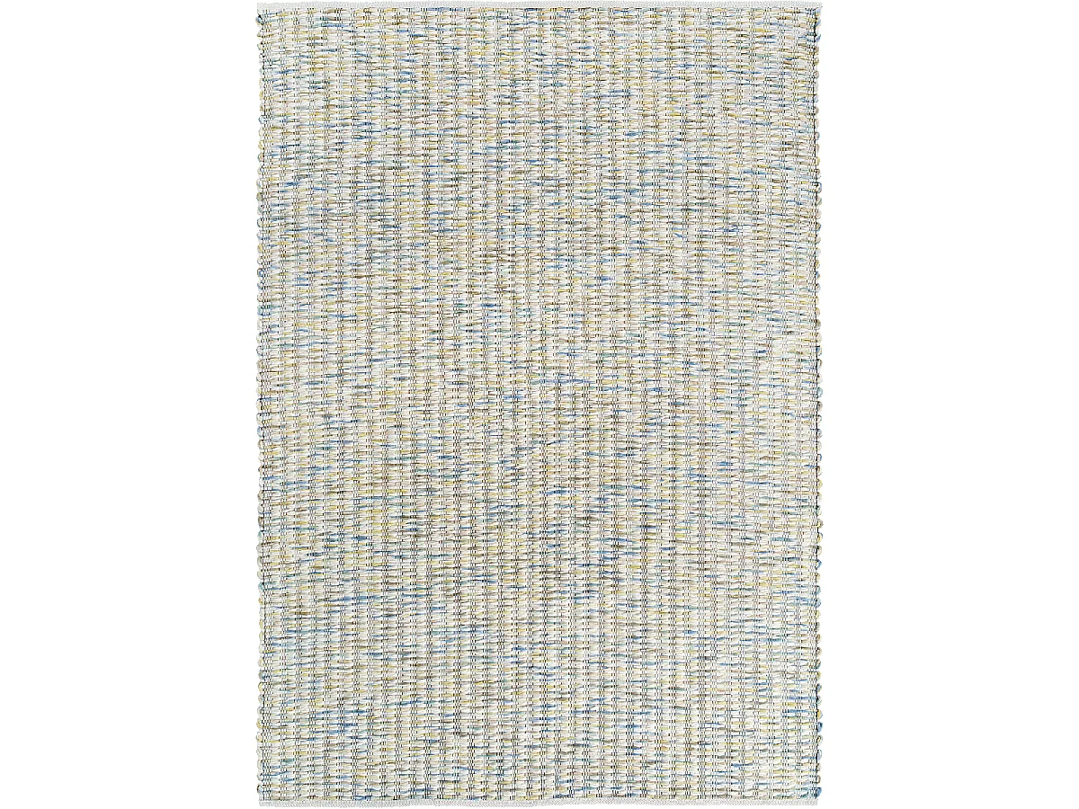 Tapis kilim 200x280 rectangle fait main en laine bleu et blanc motif faux uni