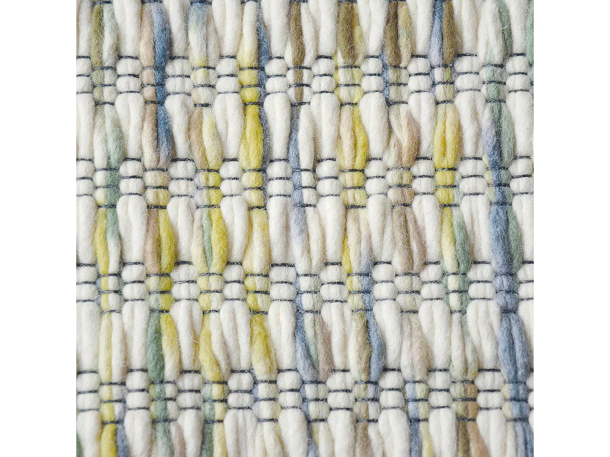 Tapis kilim 200x280 rectangle fait main en laine bleu et blanc motif faux uni