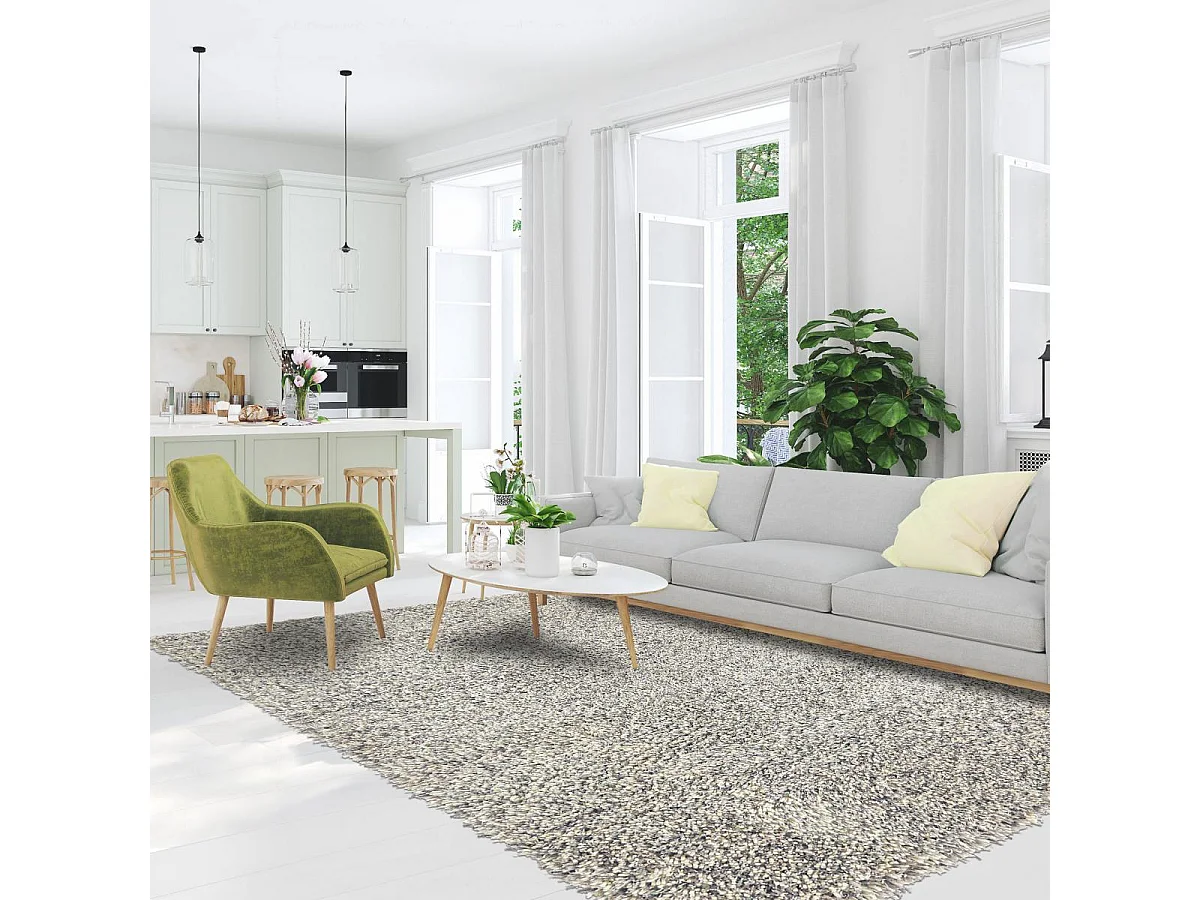 Tapis shaggy 140x200 rectangle tufté gris en laine motif faux uni YOUNG