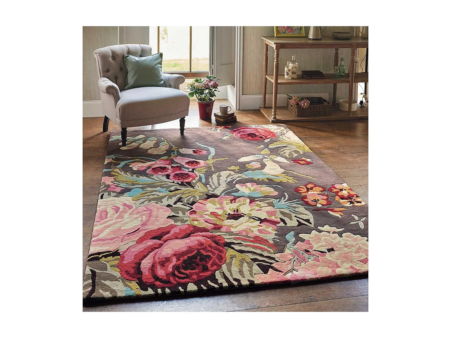Tappeto per soggiorno e camera da letto realizzato a mano in lana con motivo floreale PARKI