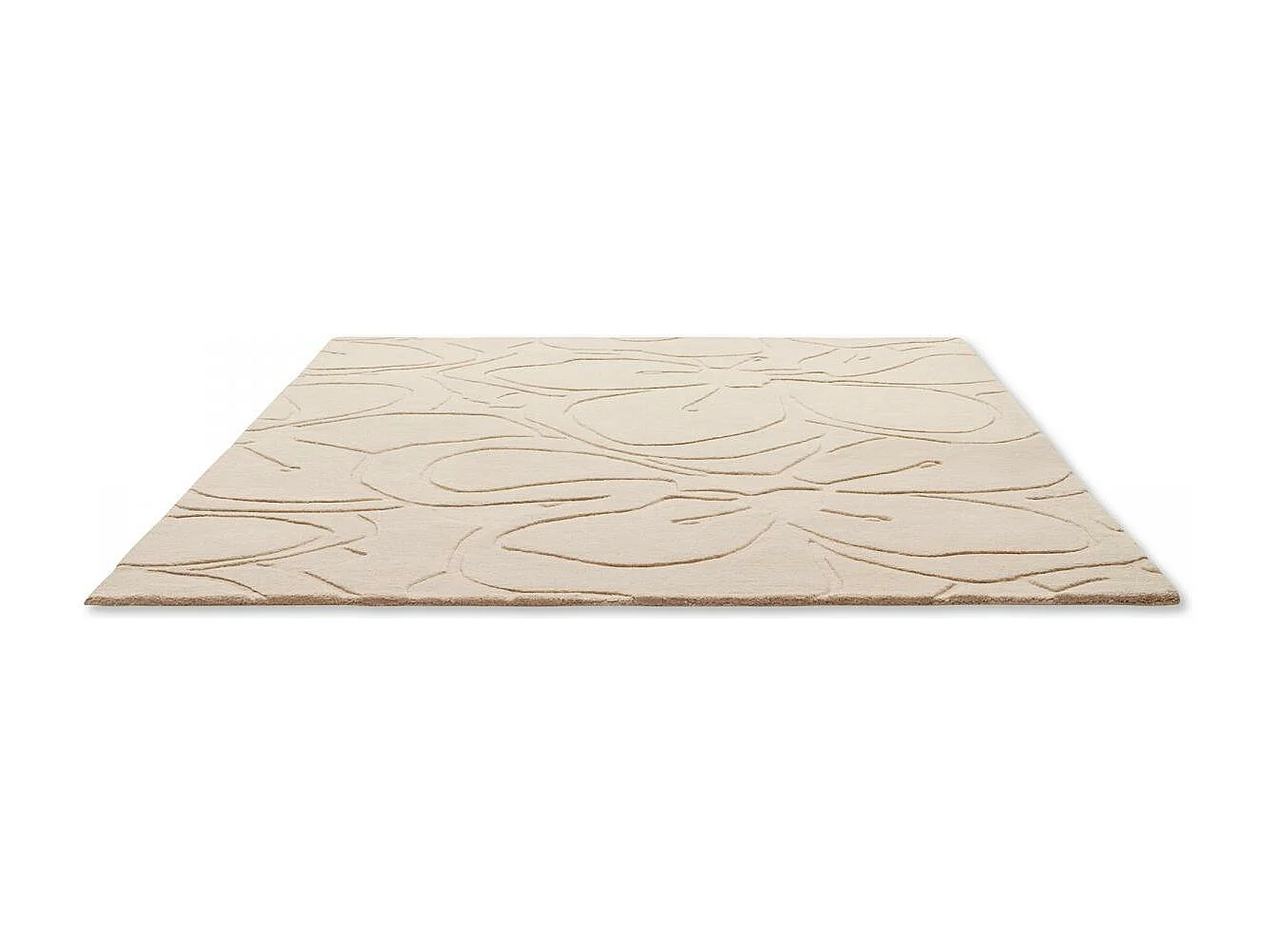 tapis grand salon 250x350 fait à la main en laine crème motif faux uni