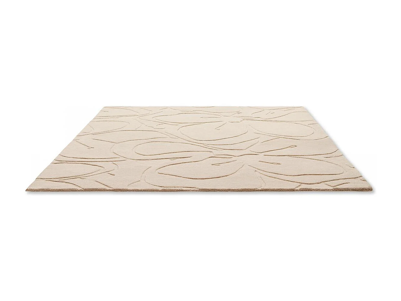 tapis grand salon 250x350 fait à la main en laine crème motif faux uni
