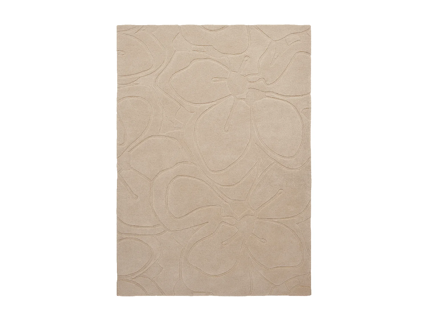 tapis grand salon 250x350 fait à la main en laine crème motif faux uni