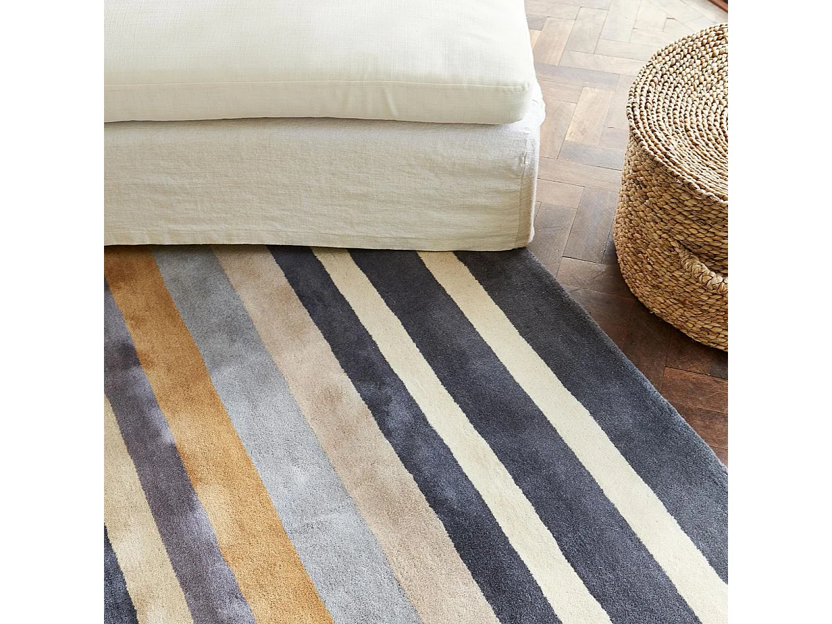 tapis entrée 140x200 fait à la main en laine gris et bleu marine