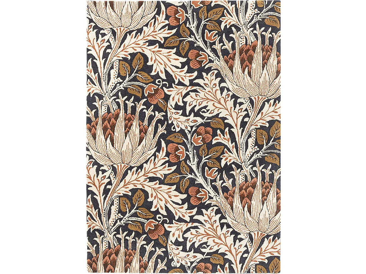 tapis salon 200x280 fait à la main en laine orange et saumon motif floral