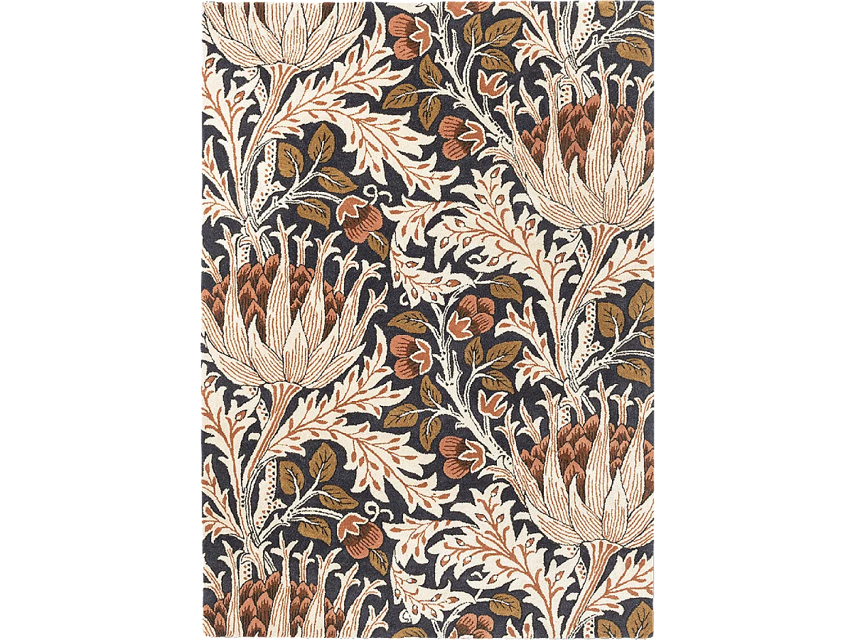 tapis salon 200x280 fait à la main en laine orange et saumon motif floral