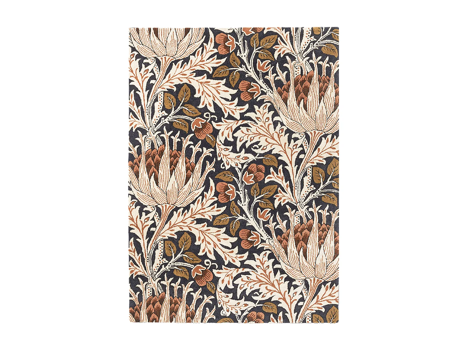 tapis salon 200x280 fait à la main en laine orange et saumon motif floral