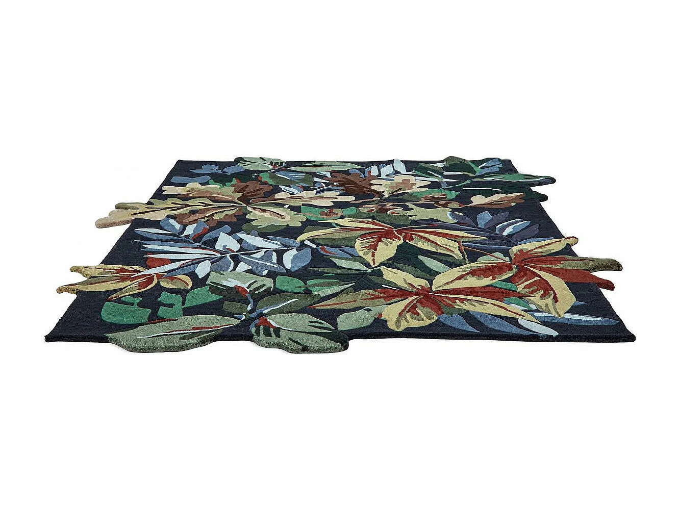 tapis chambre 160x230 fait main en laine vert et bleu rectangle motif floral