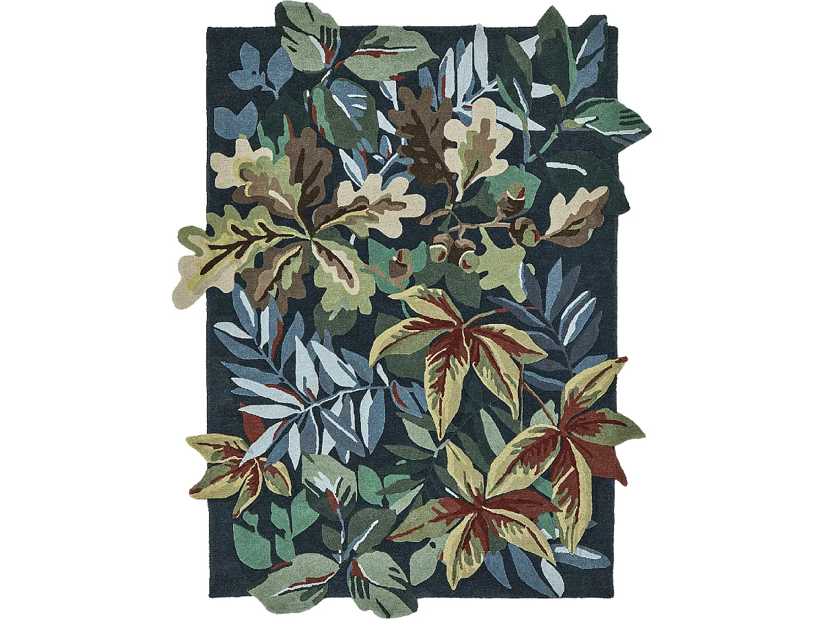 tapis chambre 160x230 fait main en laine vert et bleu rectangle motif floral