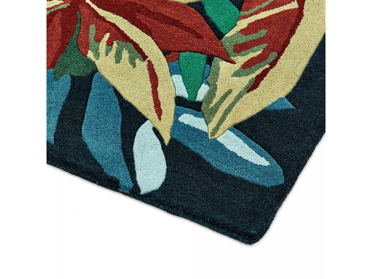 tappeto per camera da letto 160x230 realizzato a mano in lana verde e blu con motivo floreale rettangolare