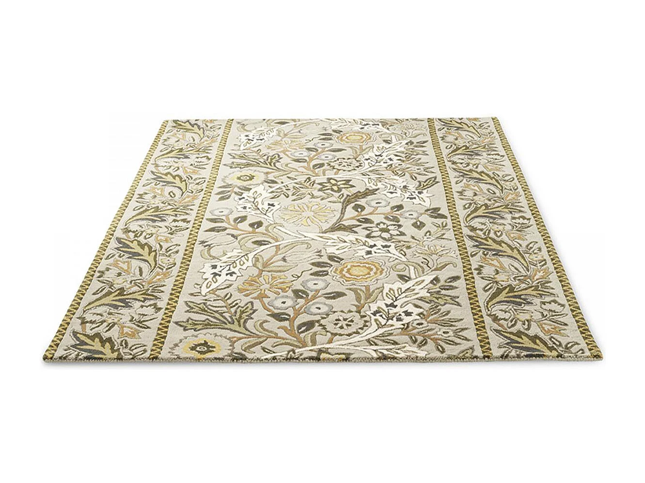 tapis salon 200x280 fait à la main en laine beige et jaune moutarde