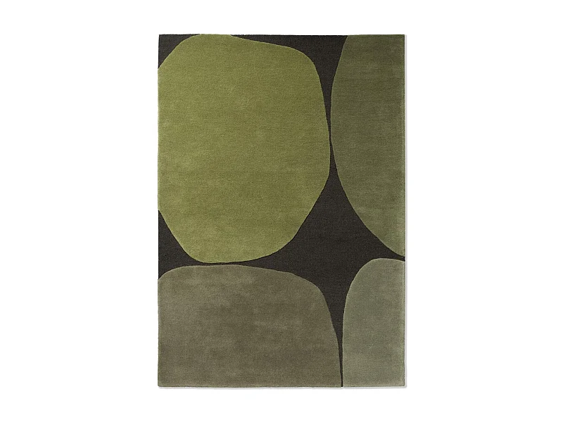 tapis grand salon 250x350 fait main en laine vert motif rétro-vintage