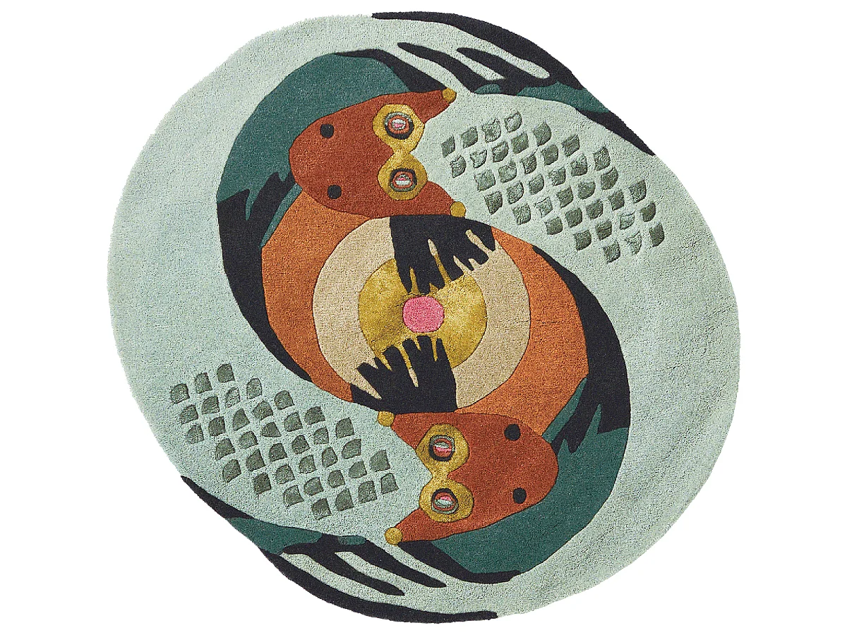 tapis open space 200x200 fait à la main en laine multicolore motif fresque