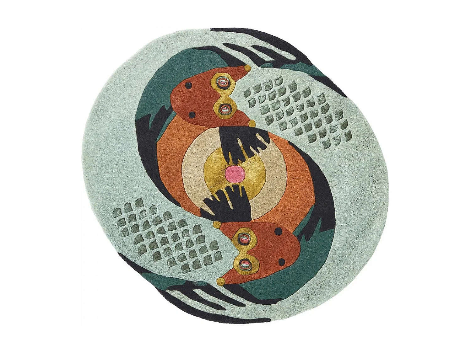 tapis open space 200x200 fait à la main en laine multicolore motif fresque