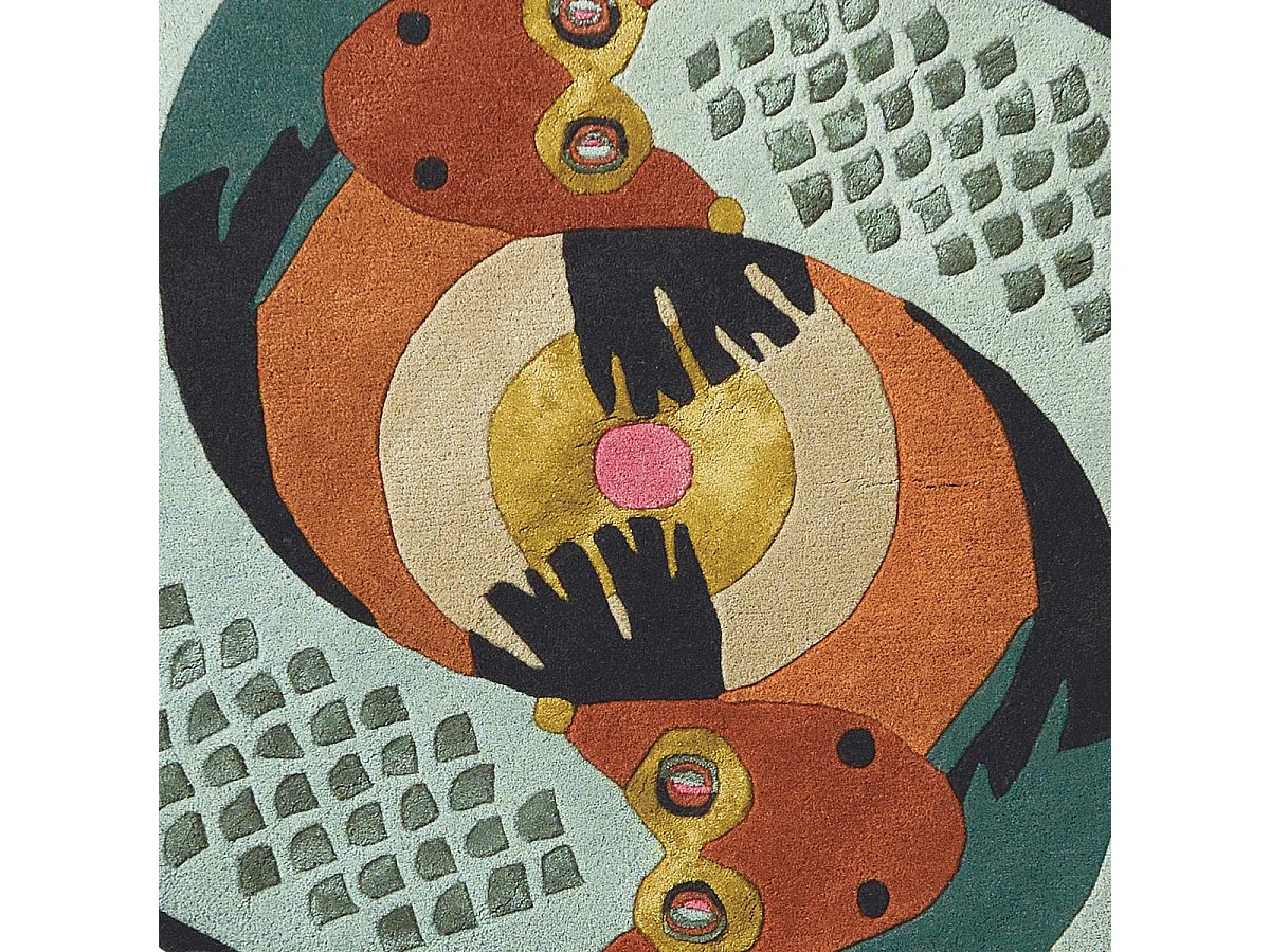 tapis open space 200x200 fait à la main en laine multicolore motif fresque