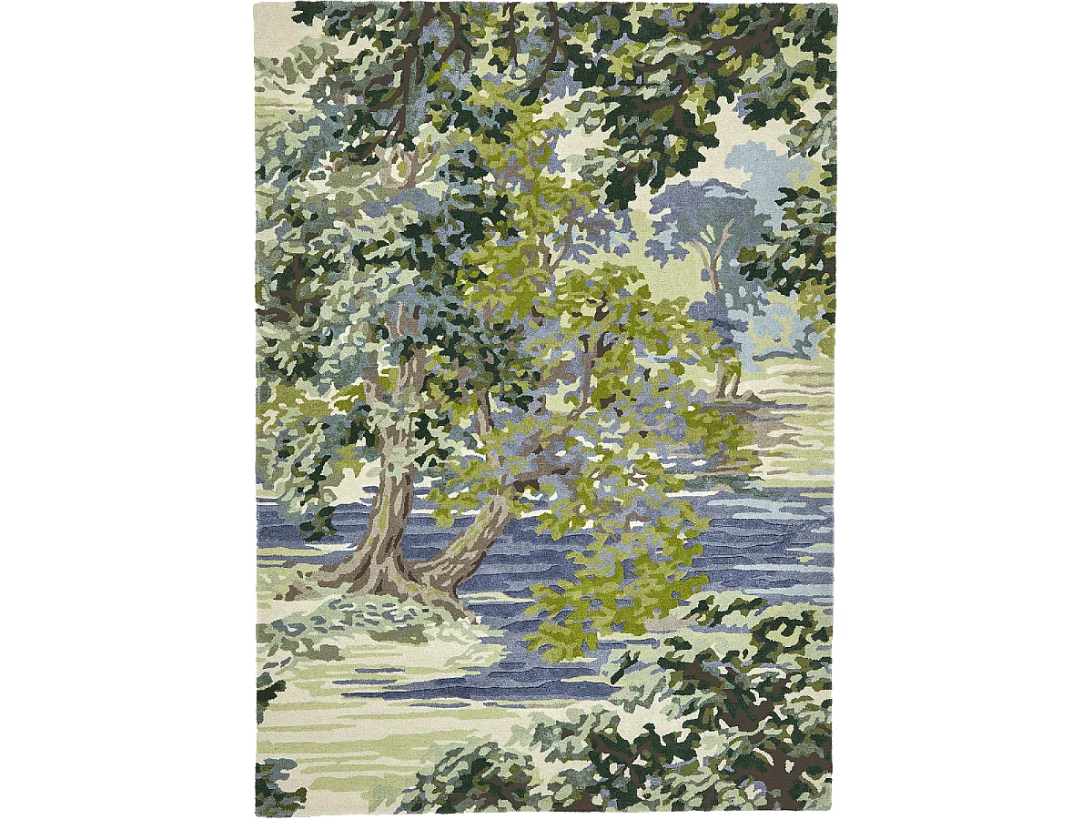 tapis chambre 160x230 fait main en laine bleu et vert rectangle motif floral