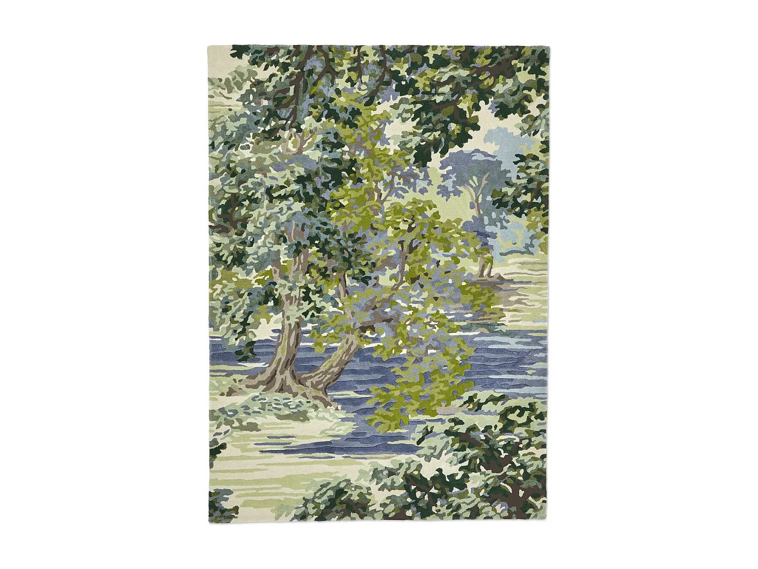 tapis chambre 160x230 fait main en laine bleu et vert rectangle motif floral