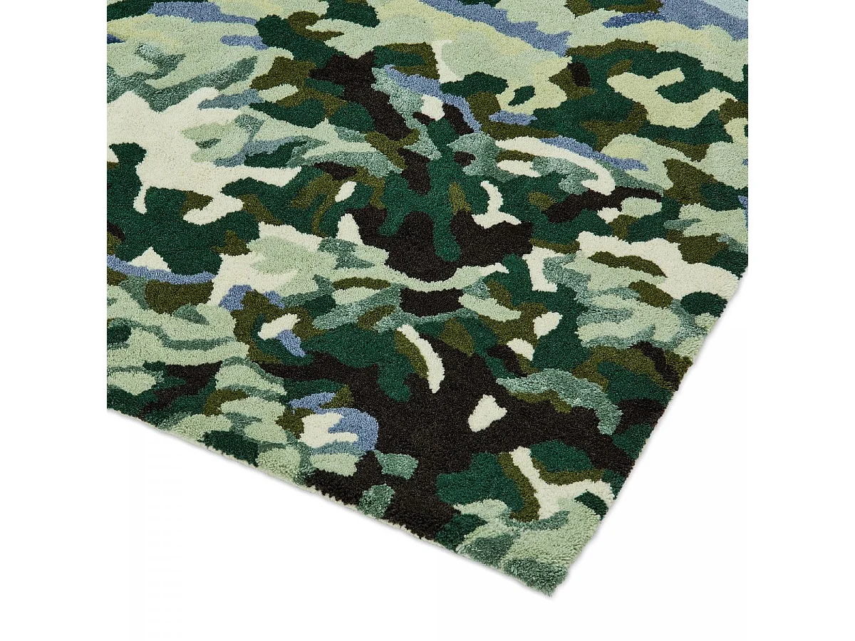 tappeto per camera da letto 160x230 realizzato a mano in lana blu e verde con motivo floreale rettangolare