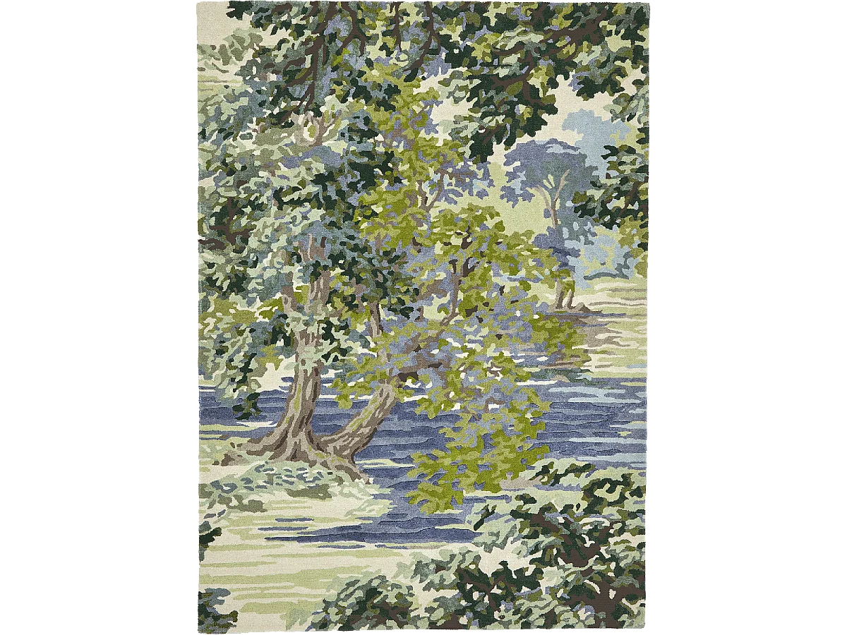 tapis chambre 160x230 fait main en laine bleu et vert rectangle motif floral