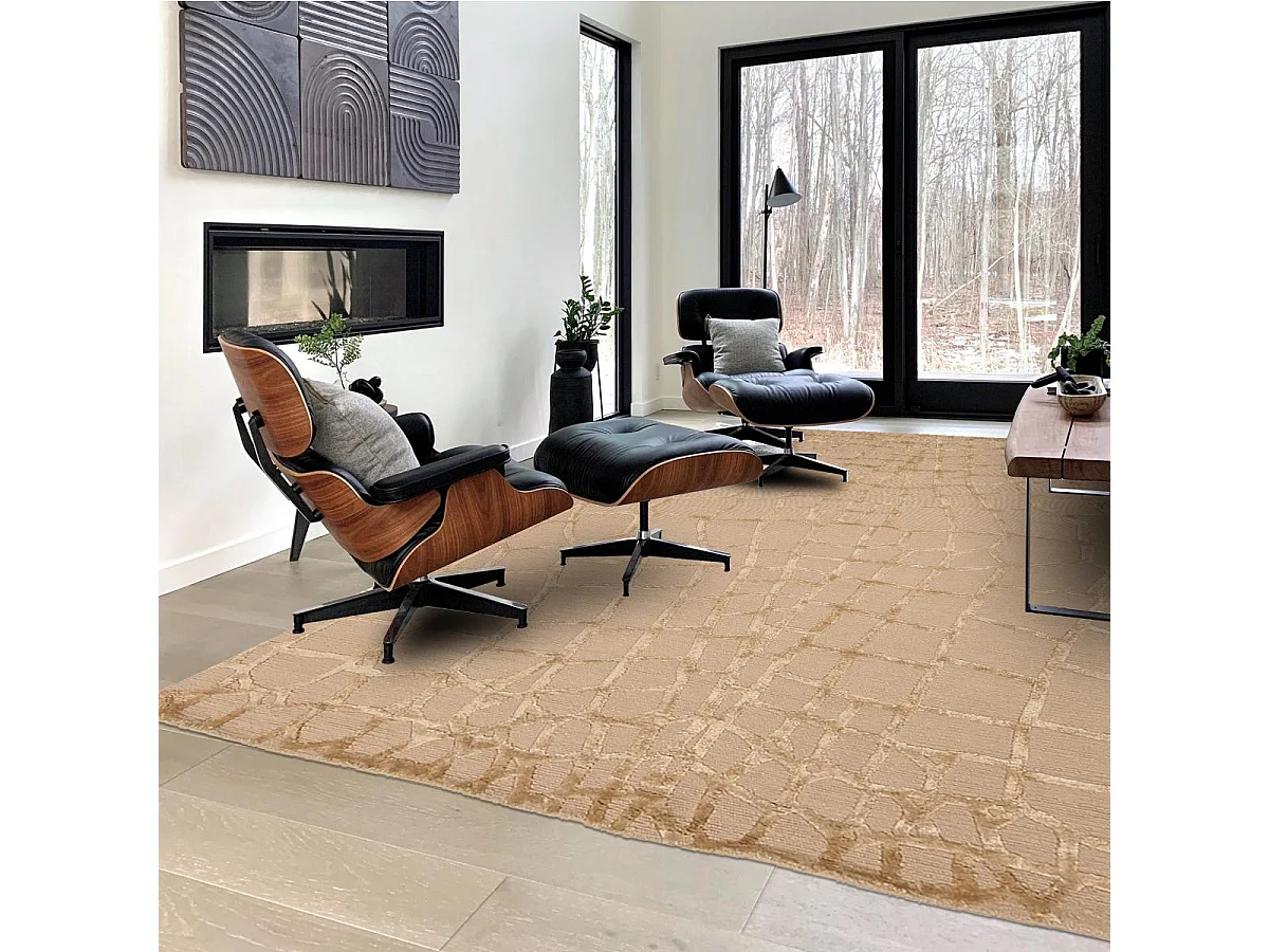 tapis chambre 140x200 fait main en laine beige rectangle motif géométrique