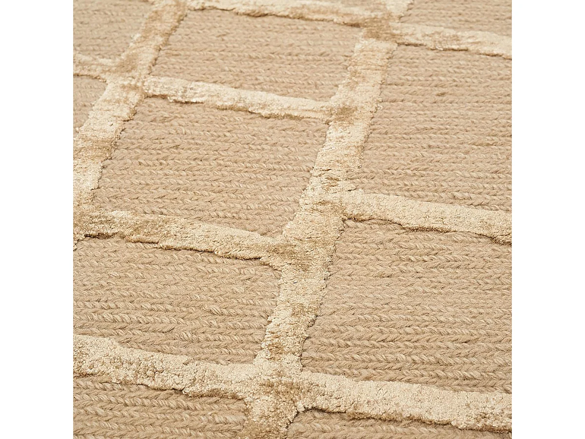 tapis chambre 140x200 fait main en laine beige rectangle motif géométrique