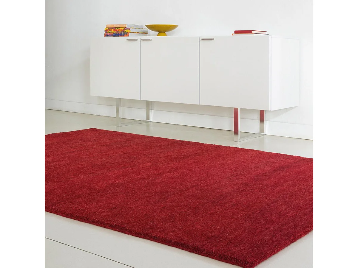 tapis de couloir 70x300 fait main en laine rouge rectangle motif uni LOOK 418