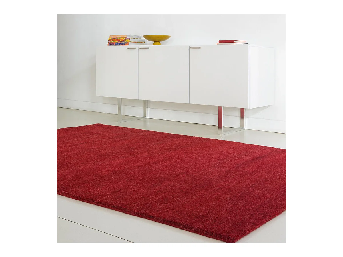 tapis de couloir 70x300 fait main en laine rouge rectangle motif uni LOOK 418