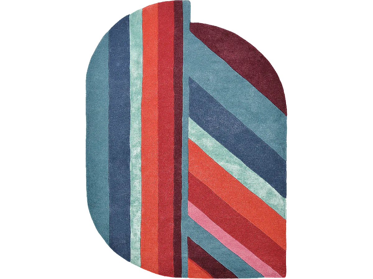 tapis grand salon 250x350 fait à la main en laine bleu et rouge