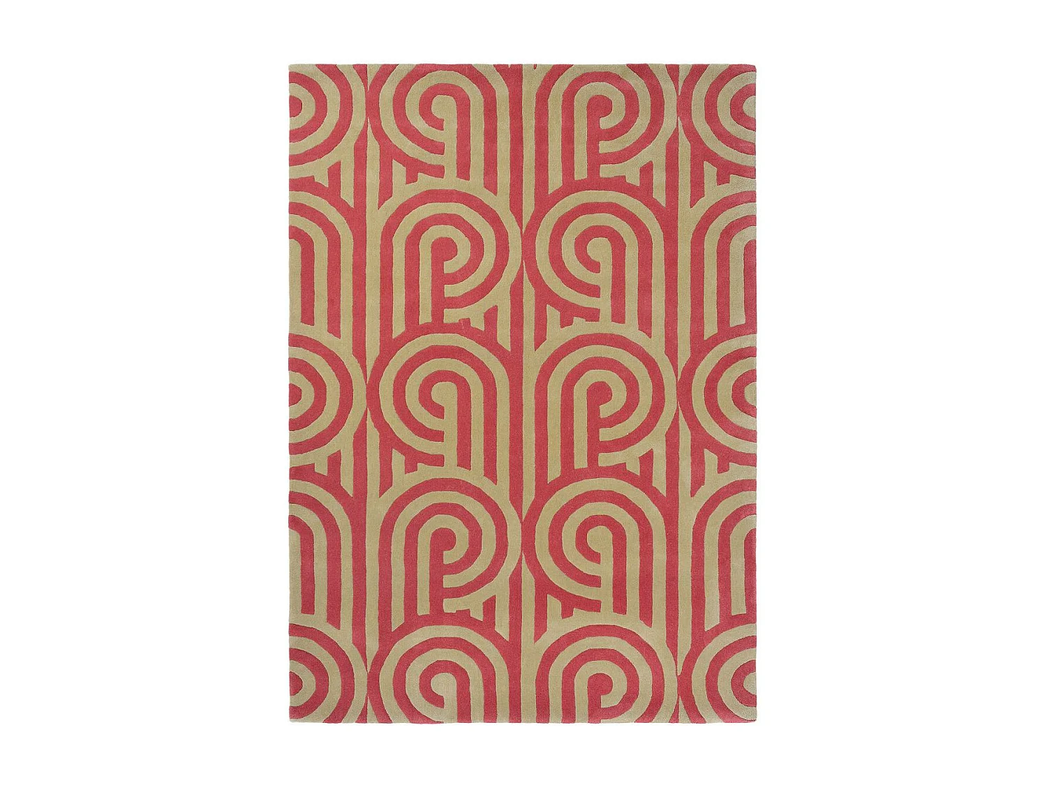 tapis bibliothèque 200x280 fait à la main en laine rouge motif seventies