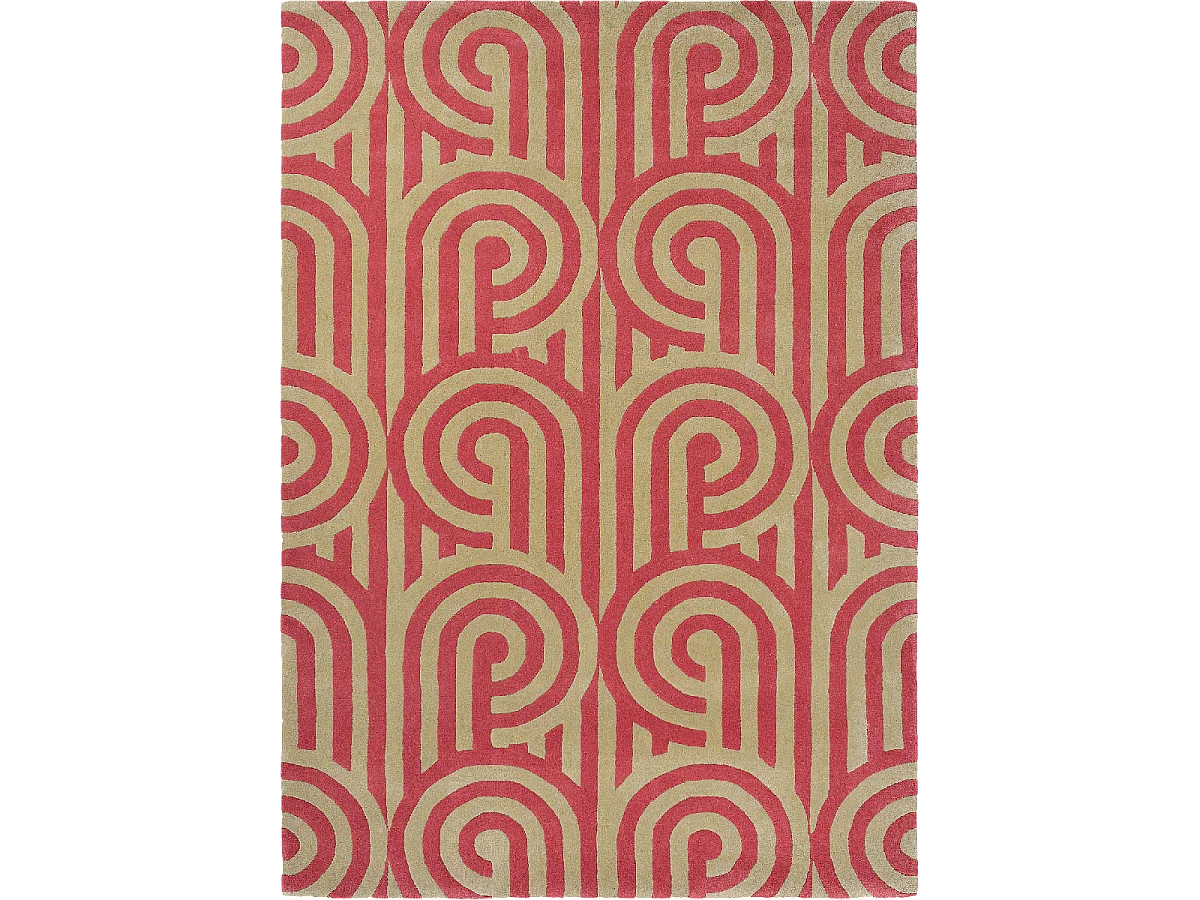 tapis bibliothèque 200x280 fait à la main en laine rouge motif seventies