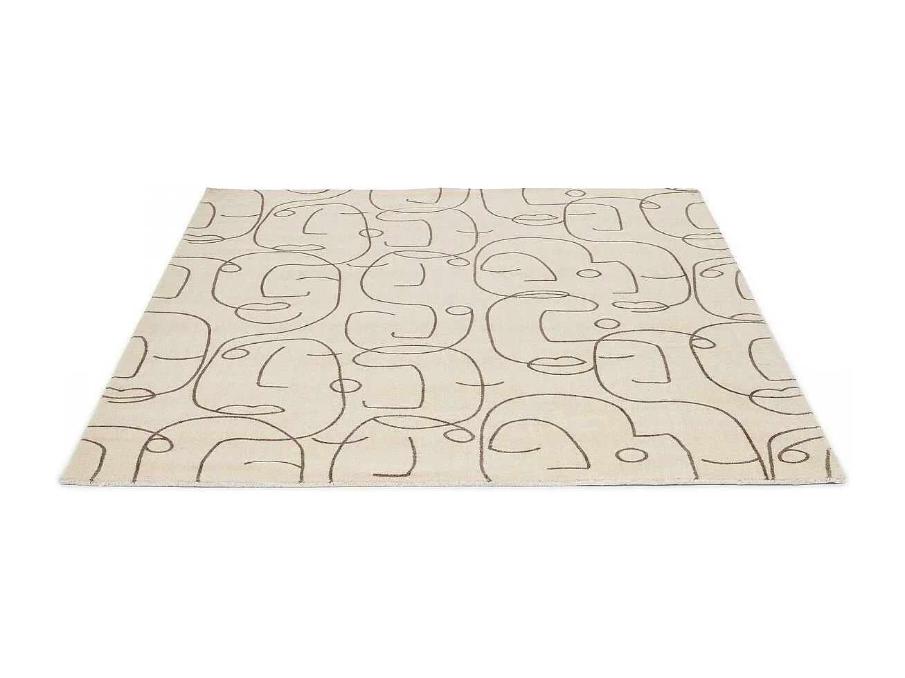 tapis chambre 160x230 fait à la main en laine beige rectangle motif abstrait