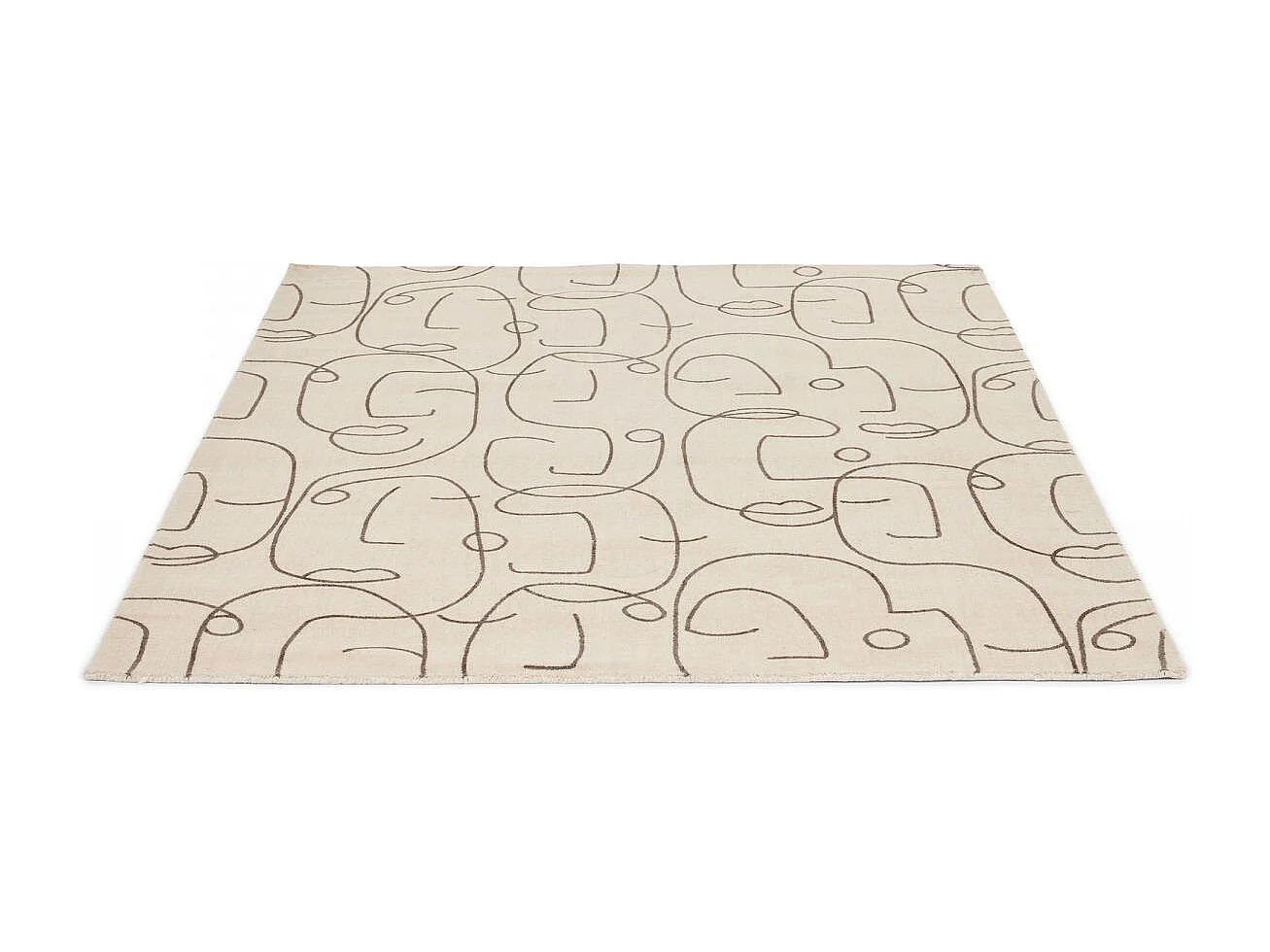 tapis chambre 160x230 fait à la main en laine beige rectangle motif abstrait