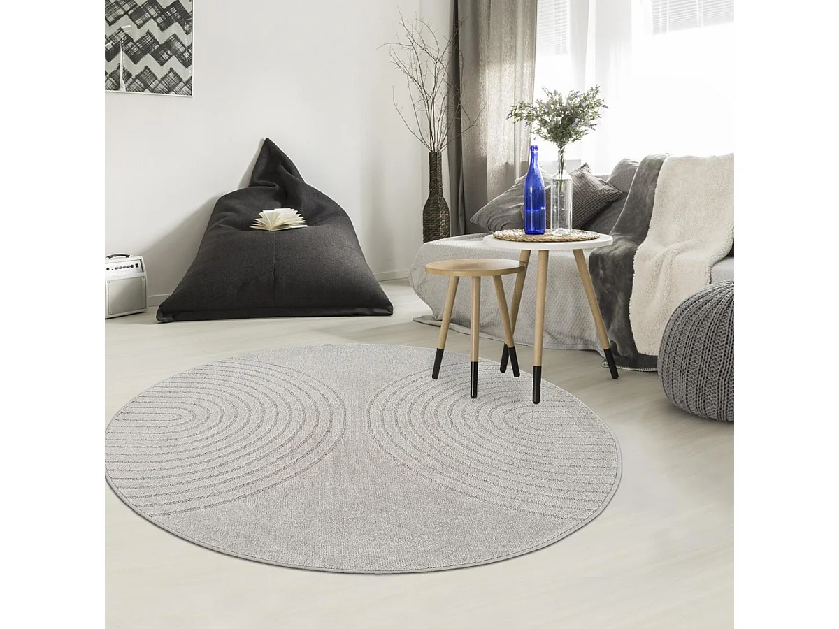 Tapis rond DEMILU  ∅ 120 cm Gris Tapis facile d'entretien idéal pour la chambre