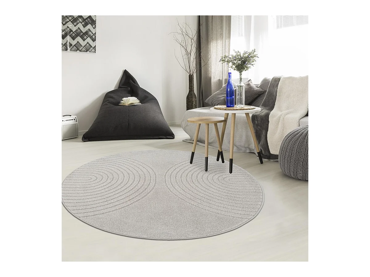 Tapis rond DEMILU  ∅ 120 cm Gris Tapis facile d'entretien idéal pour la chambre